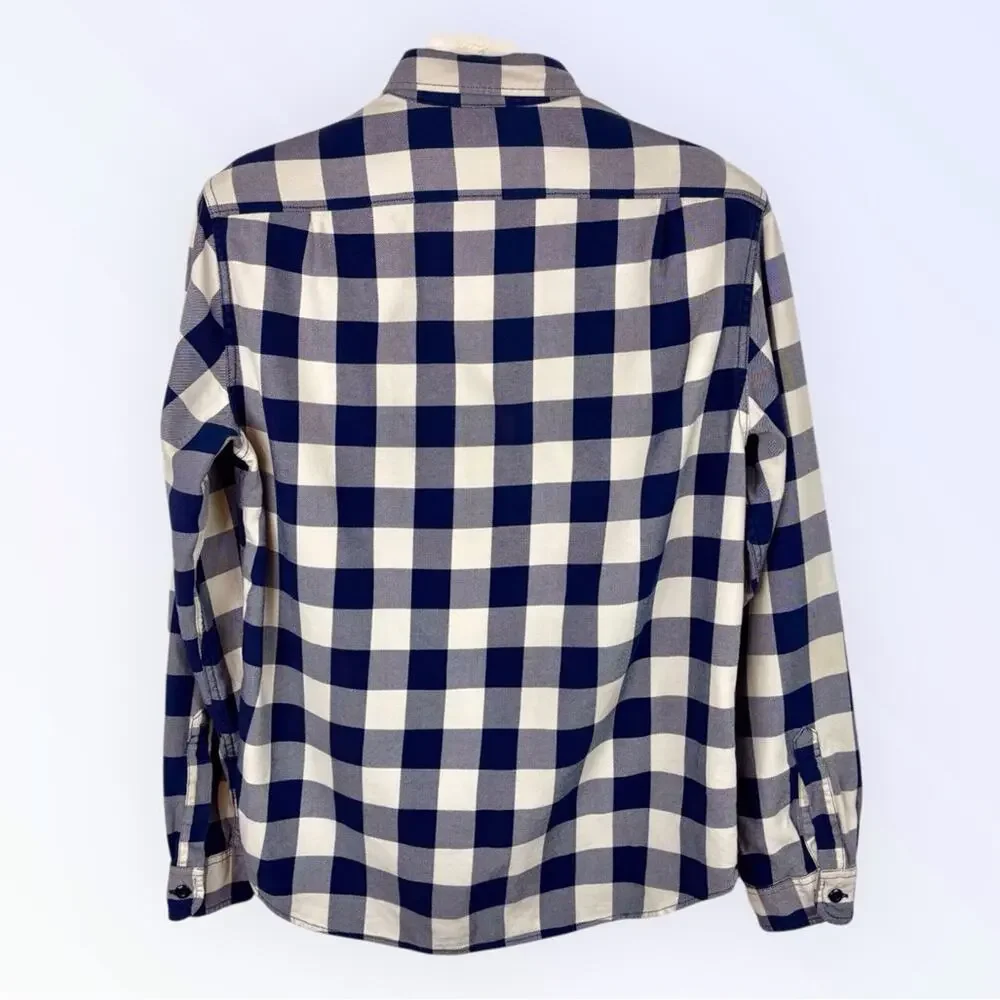 J. Crew Sportmen's Flannel Shirt 100% Cotton Blue & White Plaid BD